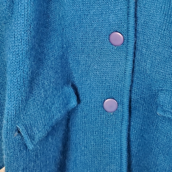 Vintage Turquoise Mohair Indie Button-Up Sweater Coat - Picture 13 of 14